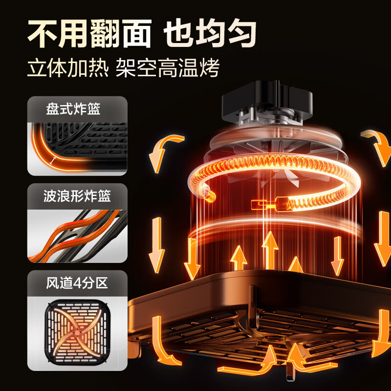 苏泊尔(SUPOR)空气炸锅远红外穿透加热6L大容量可视免翻家用电炸锅8分钟嫩炸轻音烘烤金属内腔彩屏触控KD60YQ83