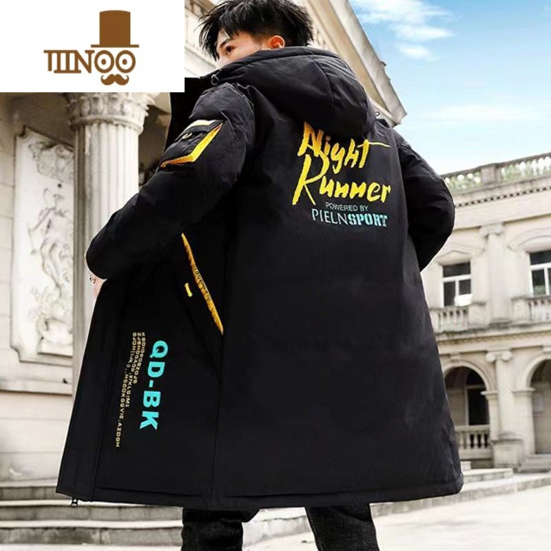 YANXU棉衣男中长款冬季外套韩版潮青少年帅气连帽羽绒棉服学生加厚棉袄高清大图