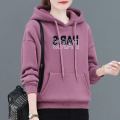 加绒加厚卫衣女冬季保暖衫连帽减龄印花妈妈装显瘦宽松百搭上衣_1_372 3XL建议145-155斤 679#粉紫【棉质连帽薄款】