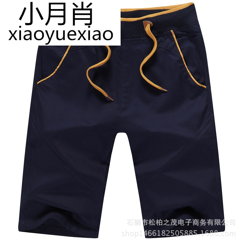 新款男士夏季100%水洗棉休闲松紧布裤腰带青少年居家日常五分短裤