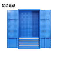 汉诺鑫威重型双开门工具柜车间储物柜抽屉式带挂板工具柜五金存放柜铁皮柜零件柜