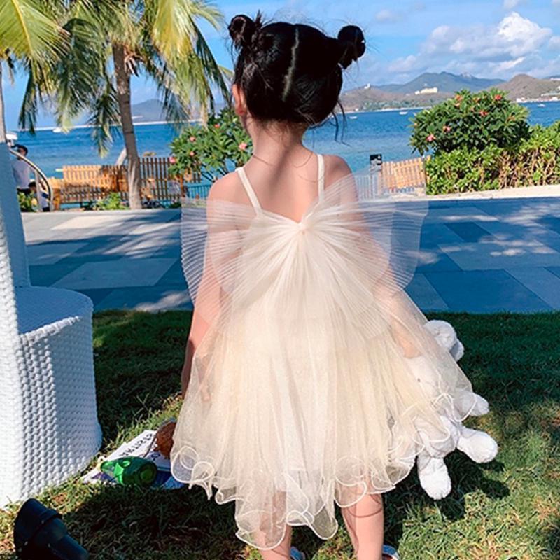 女童连衣裙夏季新款童装网纱吊带裙仙女裙公主裙生日礼服蓬蓬裙子白色