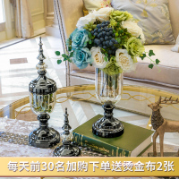 创意欧式花瓶客厅摆件美式餐桌轻奢软装饰品家居仿真干花插花摆 优雅古铜色花瓶一套[送如意蓝玫瑰3束+2支浆果]双层果盘+桌