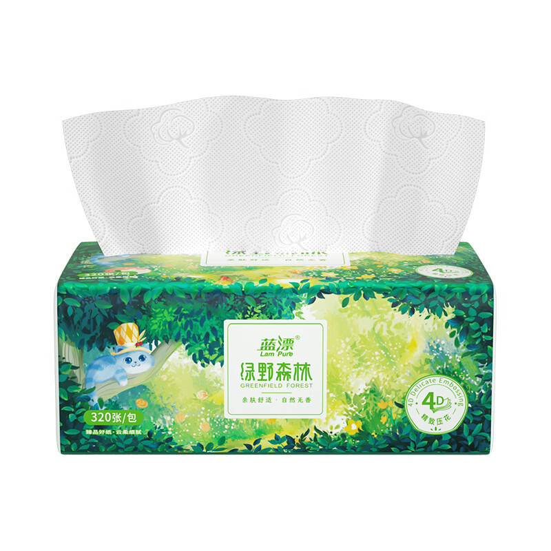 蓝漂抽纸4层80抽*6包4D压花加厚自然无香面巾纸高清大图