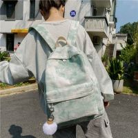 领头鸟书包女韩版新款帆布渐变色双肩包ins风高中大学生时尚渐变色背包