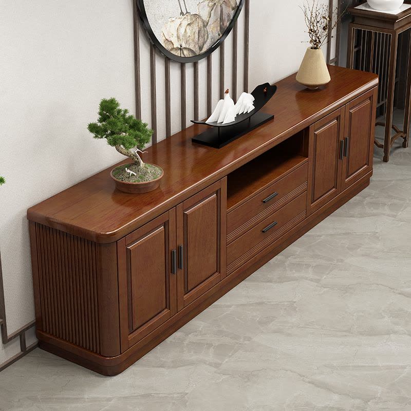 青木川 中式实木电视柜落地2024新款客厅卧室加高款收纳储物柜置物架矮柜家具影视柜地柜图片