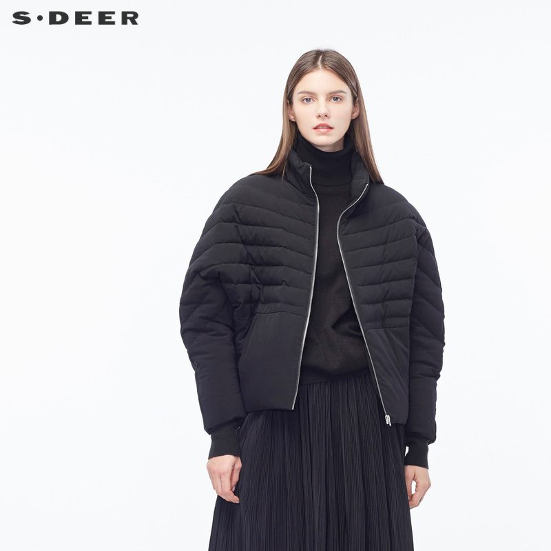 sdeer圣迪奥2018冬款剪裁设计细致车线时尚立领羽绒服s18462405