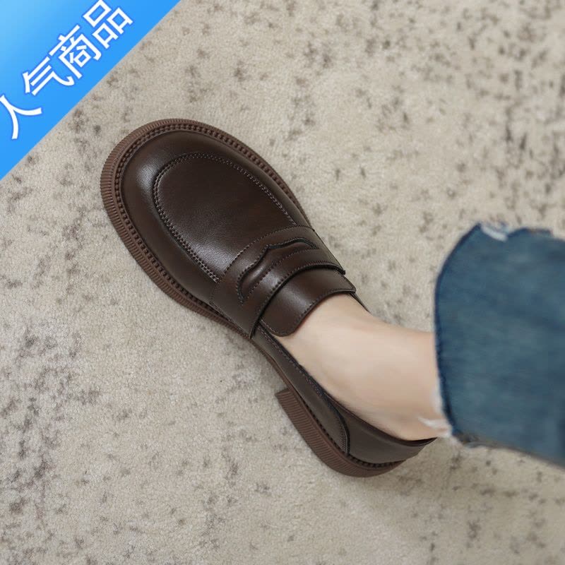 SUNTEK软~棕色乐福鞋女2023新款春秋小皮鞋英伦风平底一脚蹬jk单鞋图片