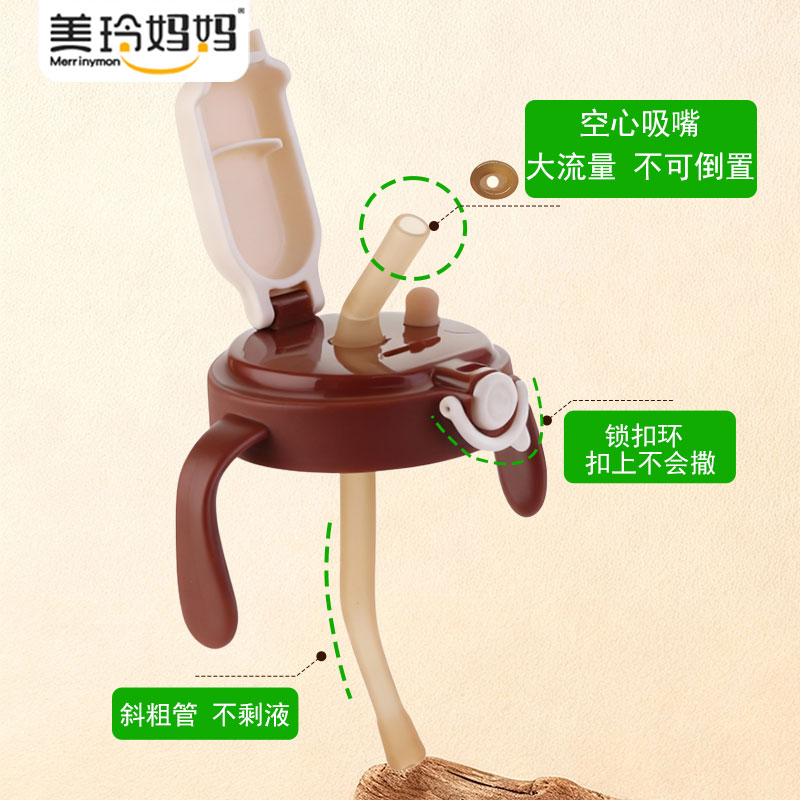 (棕色直饮杯盖+弯管+背带)适配世喜7.2厘米大口径奶瓶配件杯盖套装高清大图