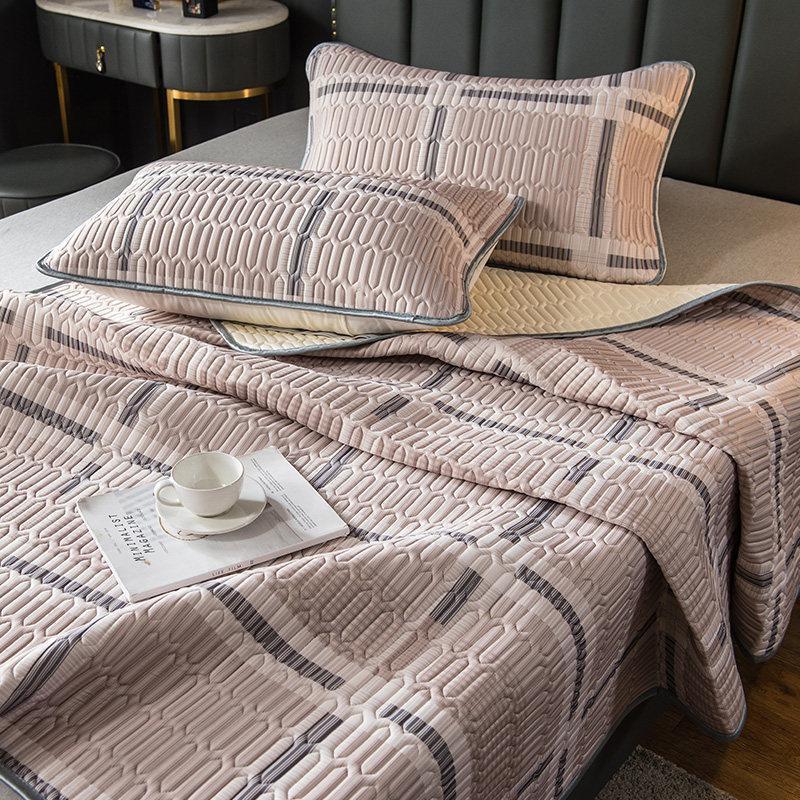 美帮汇泰国乳胶凉席三件套夏季1.8m床可水洗折叠冰丝席子1.5米空调软席 格子-浅粉 1.5m（5英尺）床