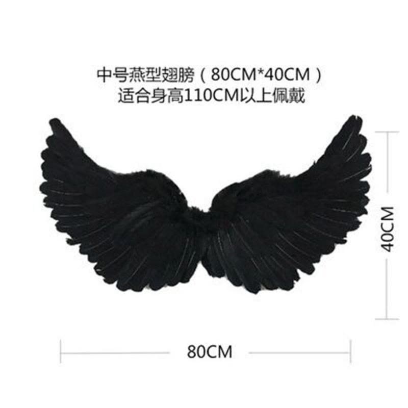 万圣节表演出天使恶魔鬼精灵黑色白色成人羽毛翅膀装饰走秀lolita 燕型小号黑色图片
