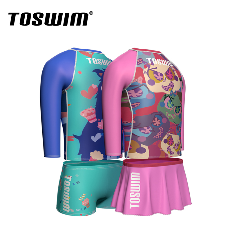 TOSWIM拓胜 儿童防晒分体泳衣 中大童女童男童长袖分体泳衣泳裤游泳衣 儿童泳衣/裤