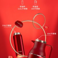 苏泊尔(SUPOR)304不锈钢大容量家用按压式热水壶开水瓶北欧水具套装结婚暖壶开水热水瓶浆果红加水杯套装TK2058Q