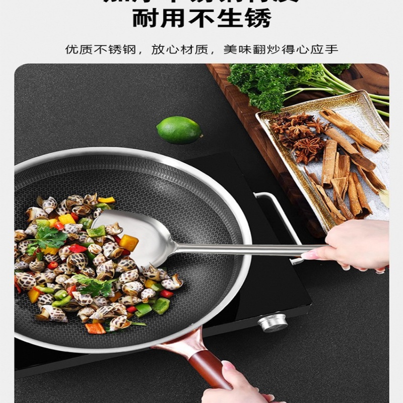 酒店厨师专用大锅铲家用炒勺长柄 18.7cm不锈钢柄不锈钢方型铲高清大图