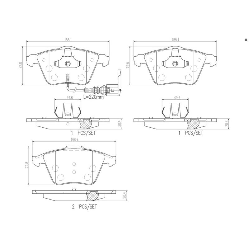 布雷博(brembo)前片.陶瓷P85129N适配11-14款高尔夫6/11-15款尚酷R/08-14款奥迪TT