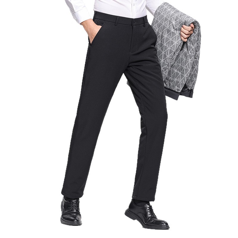 啄木鸟2025秋冬季新款保暖休闲裤百搭修身直筒加绒加厚男款长裤潮高清大图