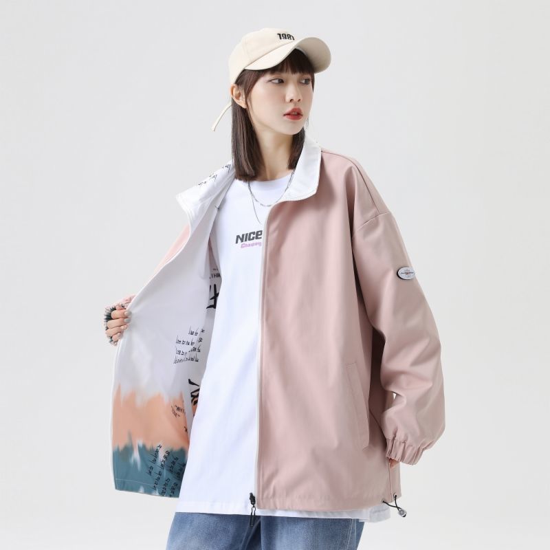 DEBRAND两面穿外套女春秋ins潮宽松韩版涂鸦印花上衣休闲百搭夹克