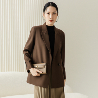 恒源祥西装外套女春秋小个子气质高级感西服简约口袋两粒扣上衣 165/M 咖色