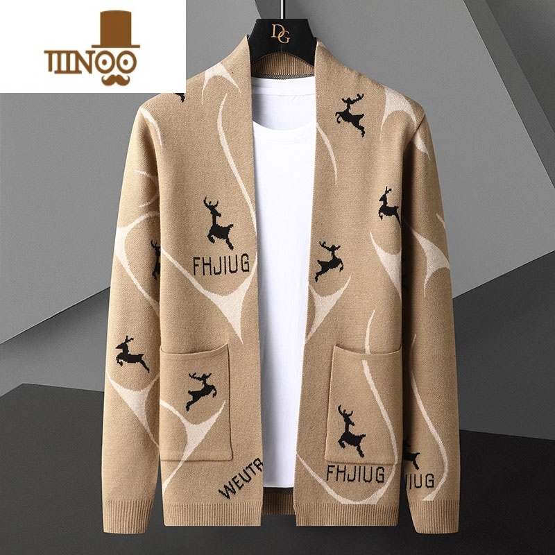 YANXU男士针织衫开衫潮流帅气休闲薄款毛衫2023新款时尚毛衣外套高清大图