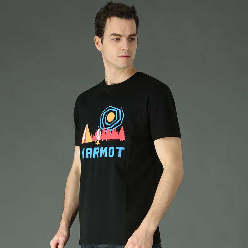 Marmot/土拨鼠2021新品户外运动男士弹力棉质舒适圆领半袖T恤