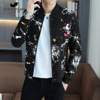 富贵鸟（FUGUINIAO）个性时尚男装红笔刷拼色拼接外套外穿立领紧身夹克棒球服型师酷