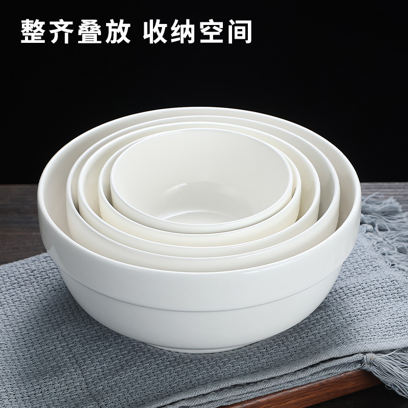 顺心优 纯白陶瓷护边饭碗汤碗面碗 7英寸/个高清大图