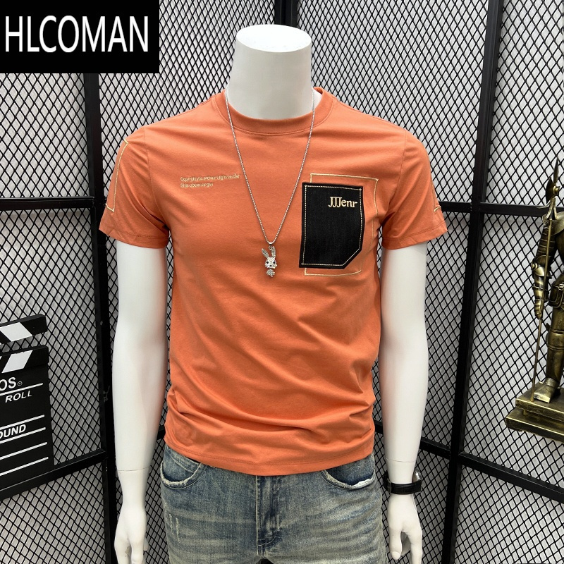 HLCOMAN夏季潮牌男士短袖t恤修身时尚半袖潮流圆领体恤2025新款打底衫ins