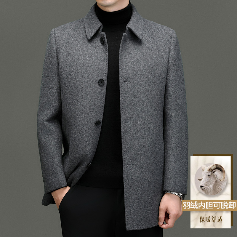 冬装新款活里活面羊绒大衣男中长款可拆卸羽绒内胆羊毛呢外套羊绒大衣