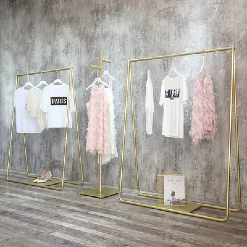 服装店展示架金色落地式挂衣架女装店货架侧挂陈列架简约衣服架子
