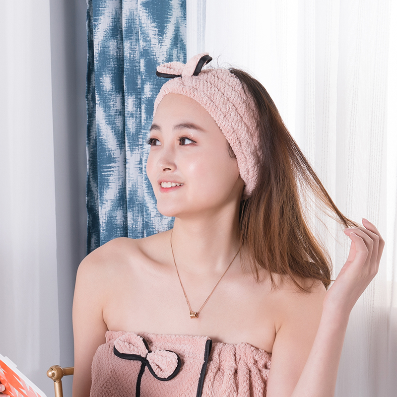 加厚双层干发帽女可爱吸水包头巾擦头发速干毛巾干发巾浴帽 三维工匠 双层粉色+紫色[2条干发帽]高清大图
