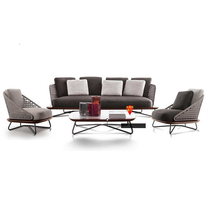 户外沙发简约休闲露台庭院别墅阳台藤编藤椅三件套家具茶几组合 五人组合+大理石茶几组合