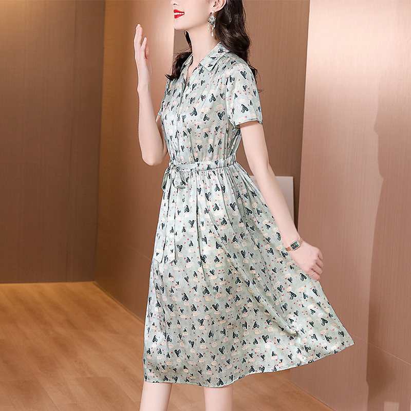 杭州真丝连衣裙女2024年夏季新款中年妈妈大码收腰显瘦桑蚕丝裙专柜大牌100真丝大码可定制批发发票高清大图