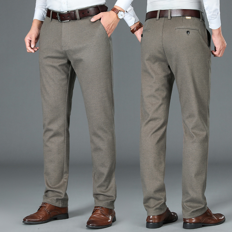 品质毛呢长裤春秋休闲裤男款中年爸爸裤百搭高弹纯色宽松休闲长裤_62高清大图