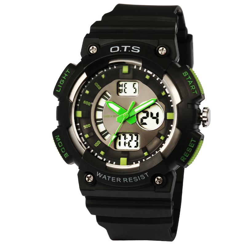 ots奥迪斯游泳手表电子表男士双显多功能计时50m防水表夜光灯学生户外