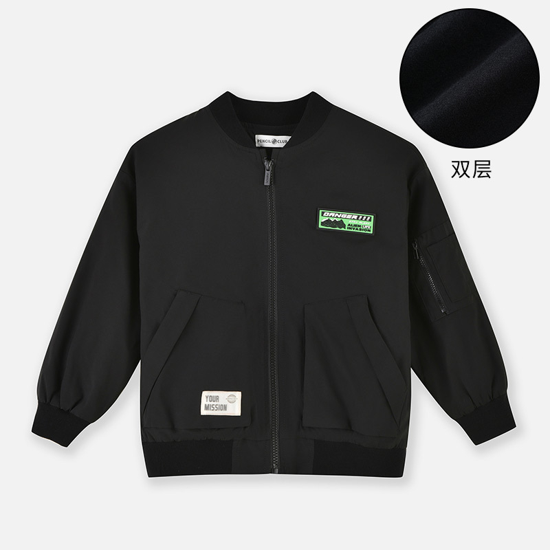 铅笔俱乐部2024秋冬新款男童外套中大童双层棒球服儿童飞机服夹克 110cm 黑色