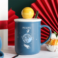 贝瑟斯 星空陶瓷马克杯带盖勺大容量宇航员情侣水杯创意立体咖啡杯