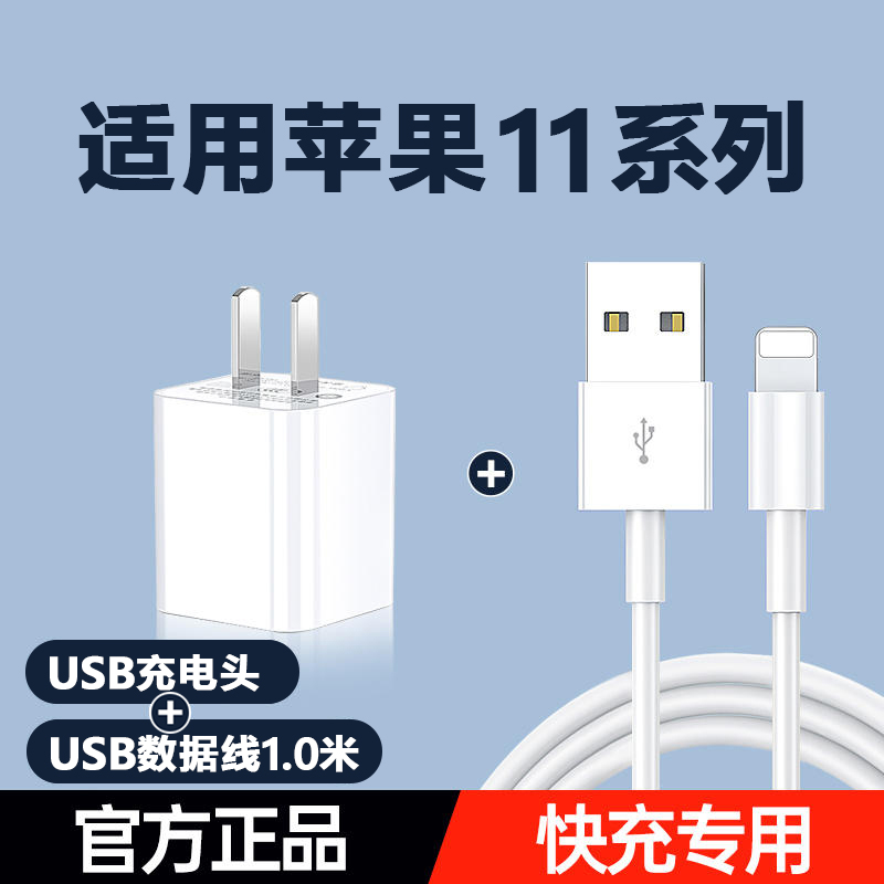 适用苹果11充电器头手机快充套装iPhone11promax充电线usb数据线 适用苹果11系列【USB充电头+苹果USB数据线1.0米】