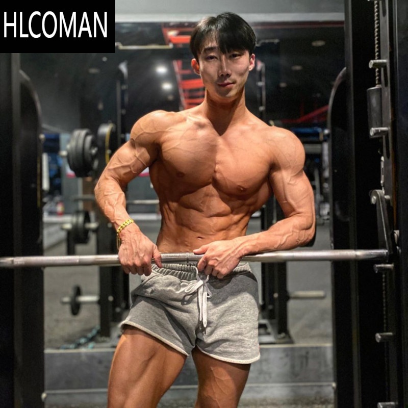 HLCOMAN健身短裤男运动三分裤器械训练深蹲夏季棉质宽松卷边潮牌跑步裤子