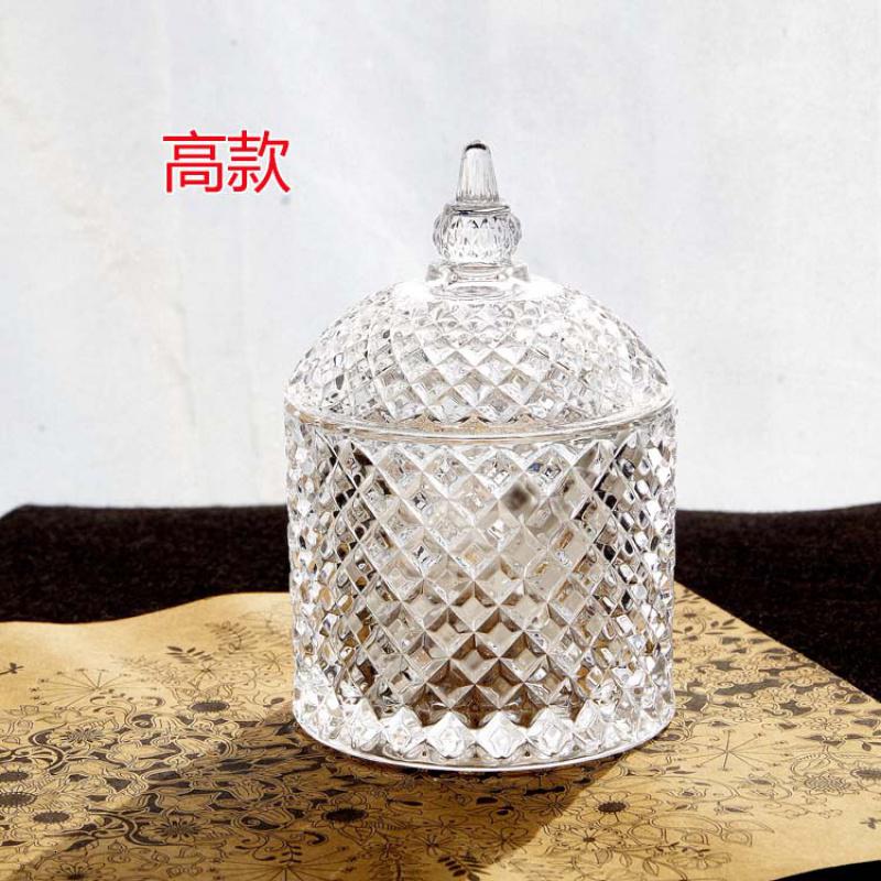 水晶玻璃盒甜品罐装饰罐子化妆棉签带盖首饰收纳盒牙签筒_1_784高清大图
