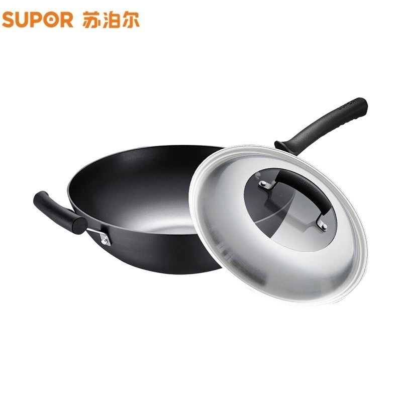 苏泊尔铸铁炒锅FC32Z3 32cm无涂层有盖通用炉灶健康烹饪厚实耐用高清大图