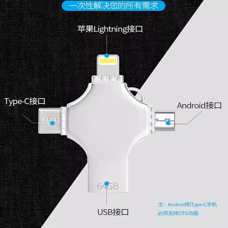 正品大容量手机U盘适用苹果手机电脑安卓全通用存视频照片文件tyep-c办公安卓USB四合一多合一64/128/256G