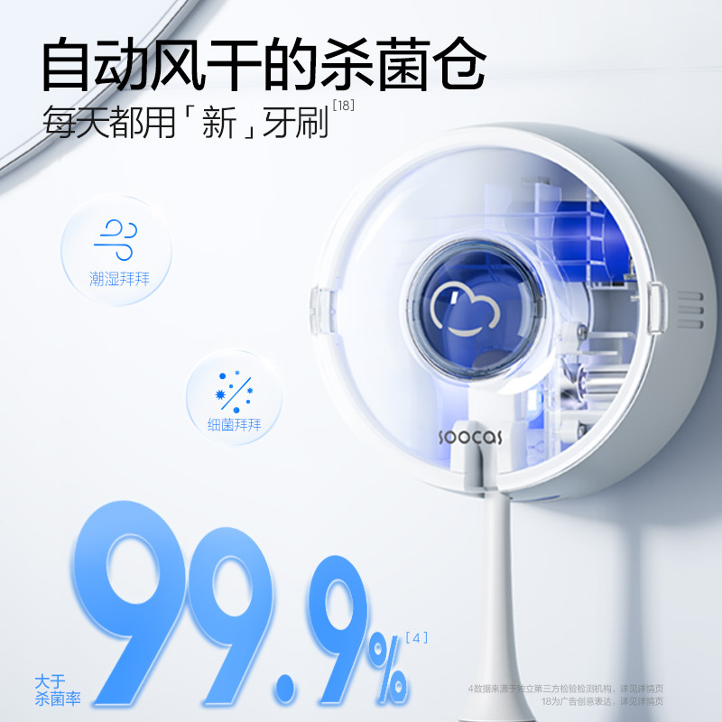 素士声波自动电动牙刷风D5 烘干杀菌云感刷 成人软毛护龈美白风干杀菌电动牙刷礼盒!高清大图