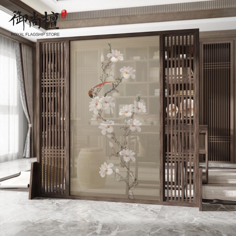 BONJEAN新中式半透装饰卧室遮挡家用隔断客厅屏风移动入户玄关办公室座屏高清大图