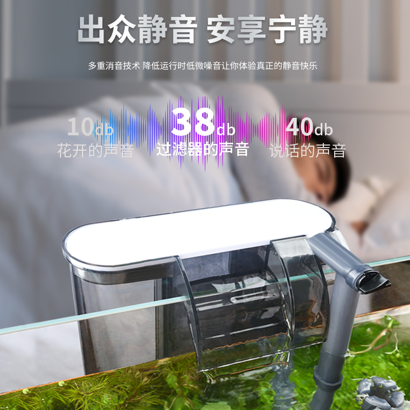 鱼缸过滤器三合一过滤泵增氧抽水泵小型循环瀑布壁挂式过滤器高清大图
