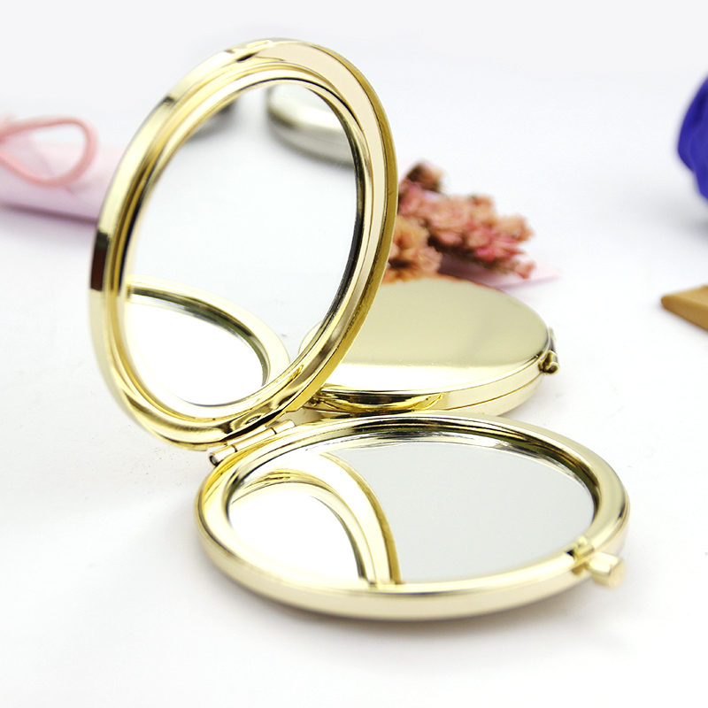 18k65圆玫瑰金无logo简约化妆镜小镜子双面亮光面小镜子高档光板随身