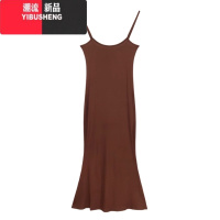 YIBUSHENG法式气质高级性感显胸吊带连衣裙女季新款辣妹修身鱼尾NNY M 咖啡色