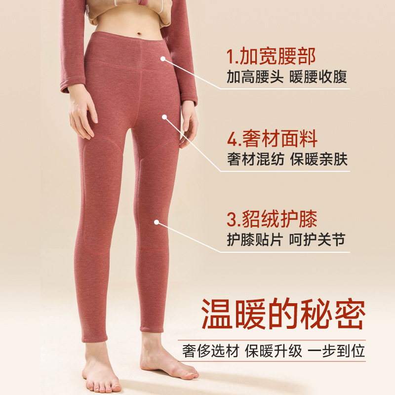 策霸(CEBA)保暖裤女加绒高腰大码冬季加厚款德绒打底秋裤中老年女士貂绒护膝高清大图