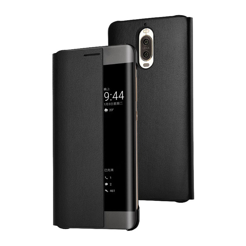 送钢化膜]溪特 华为mate9pro手机壳原装翻盖接听电话保护壳(5.5英寸)皮质保护套抗爆防摔商务视窗智能休眠皮套黑色
