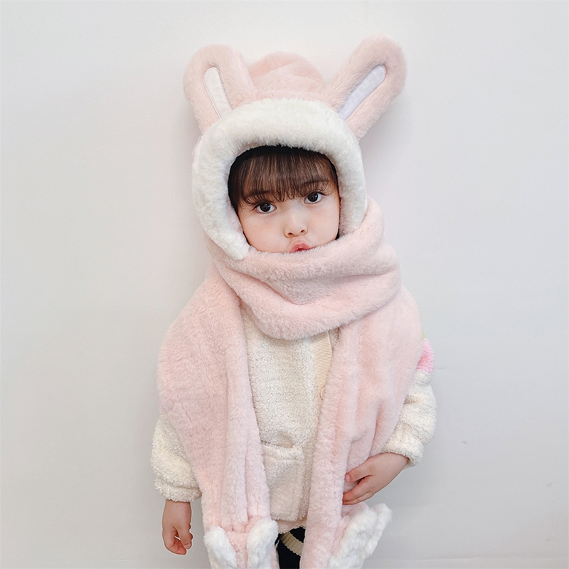 智扣儿童帽子围巾一体秋冬季女宝宝可爱超萌韩版保暖加绒男女童护耳帽