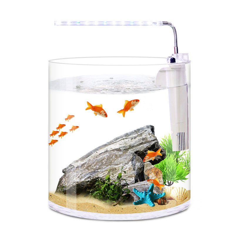 小鱼缸 小型 桌面创意生态迷你水族箱小型办公超白玻璃免换水圆形高清大图